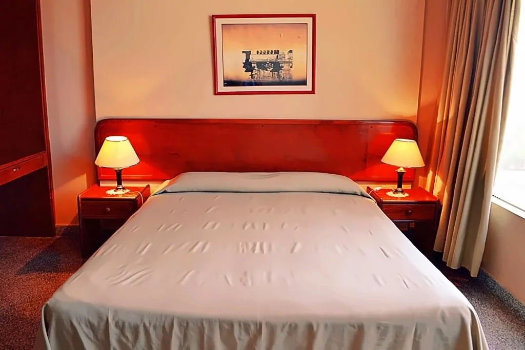 Habitación individual con cama doble y velador